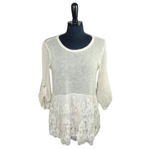 Moda Seta Italy Sweater Viscose Silk Blend Ruffle Sequin Lightweight L